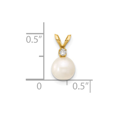14K White Round Freshwater Cultured Pearl and .03 Carat Diamond Pendant