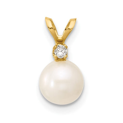 14K White Round Freshwater Cultured Pearl and .03 Carat Diamond Pendant