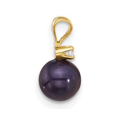14K Black Round Freshwater Cultured Pearl and .03 Carat Diamond Pendant