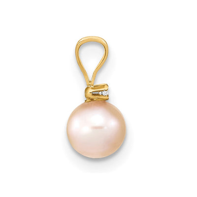 14K Pink Round Freshwater Cultured Pearl and .01 Carat Diamond Pendant