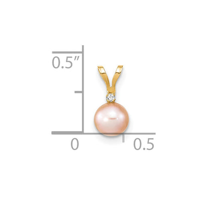 14K Pink Round Freshwater Cultured Pearl and .01 Carat Diamond Pendant
