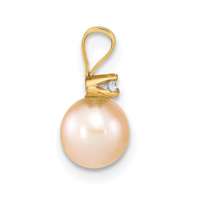 14K Pink Round Freshwater Cultured Pearl and .03 Carat Diamond Pendant