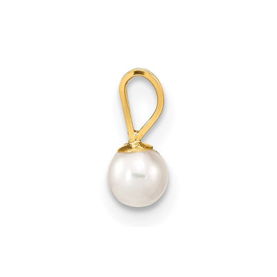 14K Gold White Round Freshwater Cultured Pearl Pendant