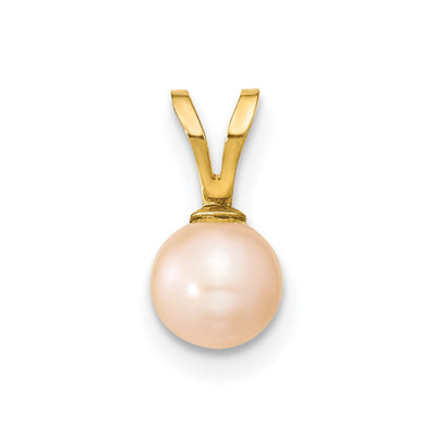 14K Gold Pink Round Pink Freshwater Cultured Pearl Pendant