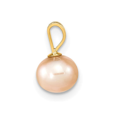 14K Gold Pink Round Freshwater Cultured Pearl Pendant