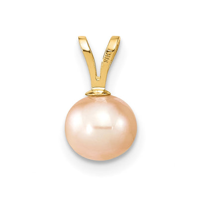14K Gold Pink Round Freshwater Cultured Pearl Pendant