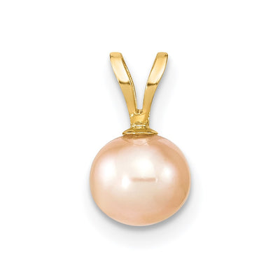 14K Gold Pink Round Freshwater Cultured Pearl Pendant