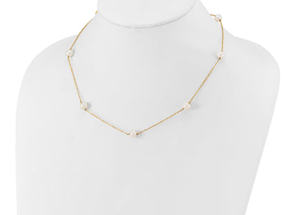 14k 7- White Near-Round Freshwater Cultured Pearl 7-Station Necklace