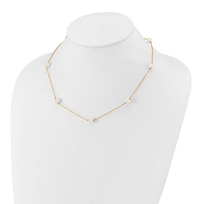 14K White Near-Round Freshwater Cultured Pearl 7-Station Necklace