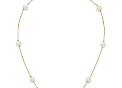 14k 7- White Near-Round Freshwater Cultured Pearl 7-Station Necklace