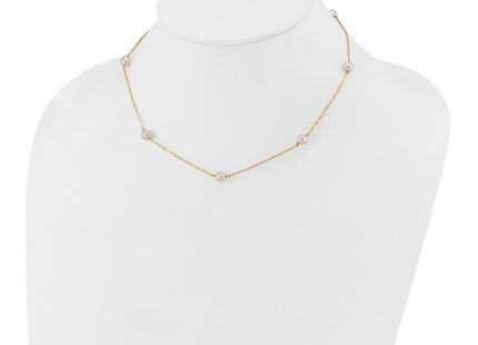 14k 5- White Near-Round Freshwater Cultured Pearl 7-Station Necklace (Style XF555-16)