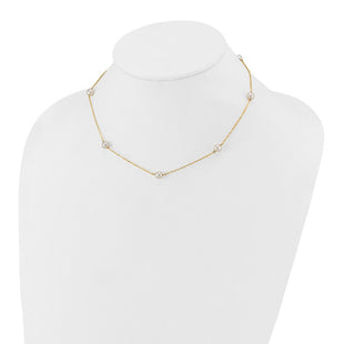 14k 5- White Near-Round Freshwater Cultured Pearl 7-Station Necklace (Style XF555-16)
