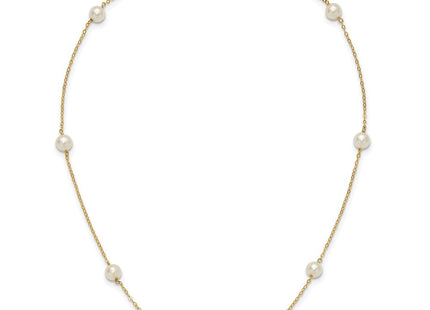 14k 5- White Near-Round Freshwater Cultured Pearl 7-Station Necklace (Style XF555-16)