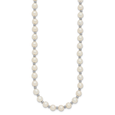 14K White Gold White Near-Round Freshwater Cultured Pearl Beaded Necklace
