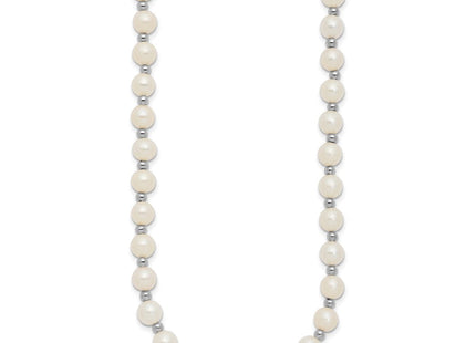14k White Gold 6- White Near-Round Freshwater Cultured Pearl Beaded Necklace (Style XF572-18)