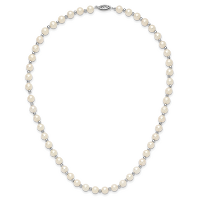 14K White Gold White Near-Round Freshwater Cultured Pearl Beaded Necklace