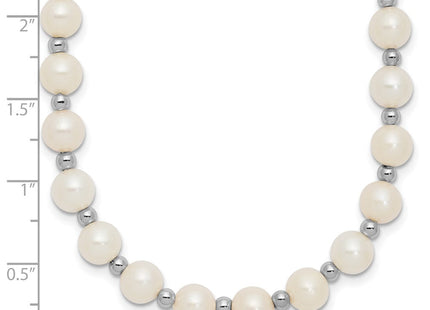 14k White Gold 6- White Near-Round Freshwater Cultured Pearl Beaded Necklace (Style XF572-18)