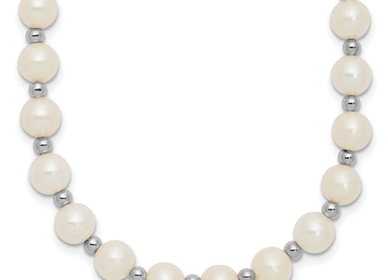 14k White Gold 6- White Near-Round Freshwater Cultured Pearl Beaded Necklace (Style XF572-18)