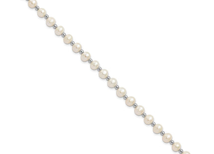 14k White Gold 6- White Near-Round Freshwater Cultured Pearl Beaded Necklace