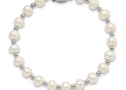 14k White Gold 6- White Near-Round Freshwater Cultured Pearl Beaded Necklace