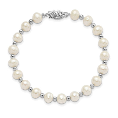 14K White Gold White Near-Round Freshwater Cultured Pearl Beaded Necklace