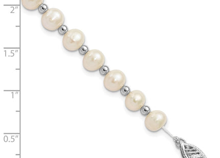 14k White Gold 6- White Near-Round Freshwater Cultured Pearl Beaded Necklace