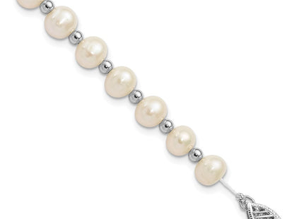 14k White Gold 6- White Near-Round Freshwater Cultured Pearl Beaded Necklace