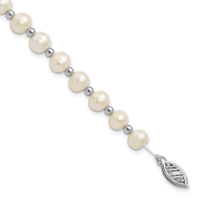 14K White Gold White Near-Round Freshwater Cultured Pearl Beaded Necklace