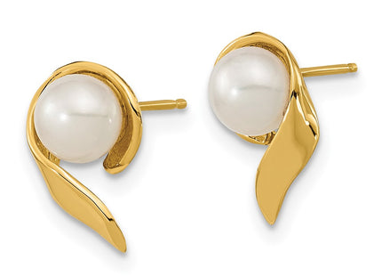 14K White Button Freshwater Cultured Pearl Post Earrings, 11.45 x 6.87mm