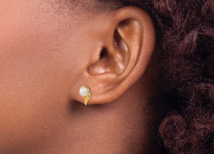 14K White Button Freshwater Cultured Pearl Post Earrings, 11.45 x 6.87mm