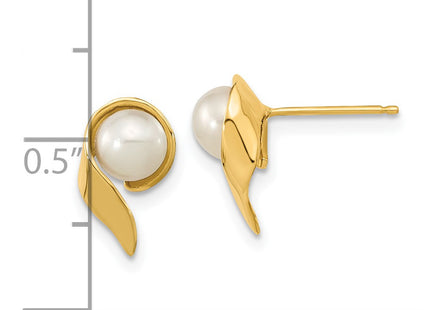14K White Button Freshwater Cultured Pearl Post Earrings, 11.45 x 6.87mm