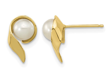 14K White Button Freshwater Cultured Pearl Post Earrings, 11.45 x 6.87mm