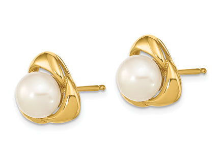 14k 5- White Button Freshwater Cultured Pearl Post Earrings, 8 x 8mm
