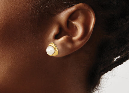 14k 5- White Button Freshwater Cultured Pearl Post Earrings, 8 x 8mm