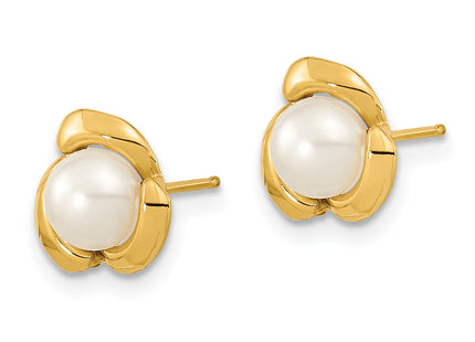 14k 5- White Button Freshwater Cultured Pearl Post Earrings, 8.37 x 8.37mm