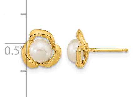 14k 5- White Button Freshwater Cultured Pearl Post Earrings, 8.37 x 8.37mm