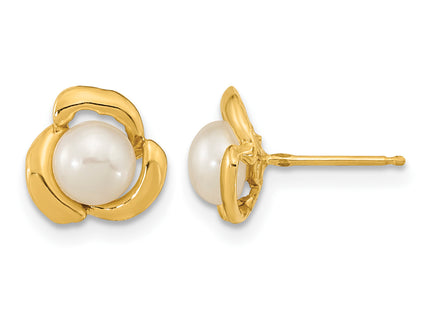 14k 5- White Button Freshwater Cultured Pearl Post Earrings, 8.37 x 8.37mm