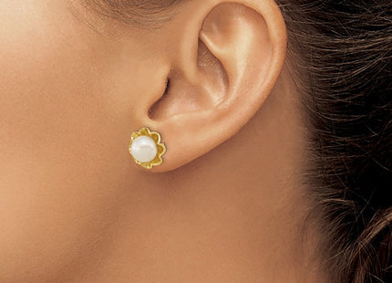 14K White Button Freshwater Cultured Pearl Post Earrings, 11.45 x 6.87mm