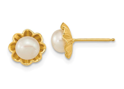 14K White Button Freshwater Cultured Pearl Post Earrings, 11.45 x 6.87mm