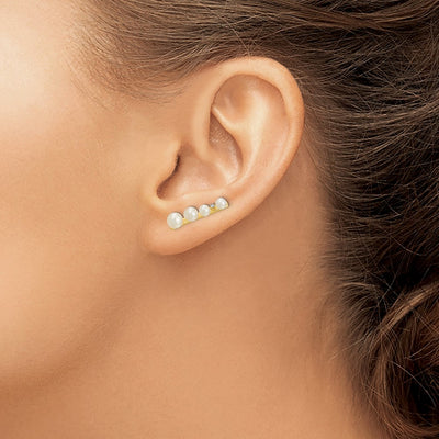14K FW Cultured Pearl . Diamond Ear Climber Earrings