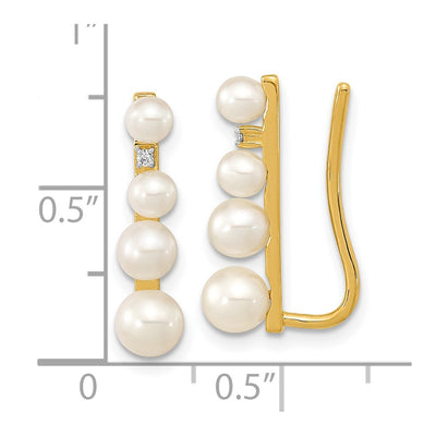 14K FW Cultured Pearl . Diamond Ear Climber Earrings