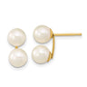 14k 6- White Round Freshwater Cultured Double Pearl Post Earrings