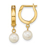 14k 6- White Round Akoya Saltwater Cultured Pearl Hoop Dangle Earrings