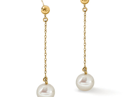 14k 7- White Round Freshwater Cultured Pearl Post Dangle Earrings