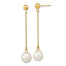 14k 7- White Round Freshwater Cultured Pearl Post Dangle Earrings