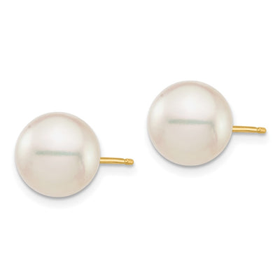14K White Round Saltwater Akoya Cultured Pearl Stud Post Earrings