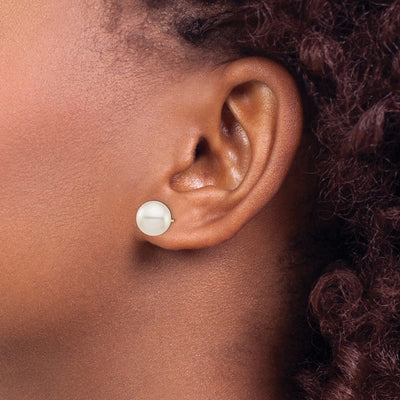 14K White Round Saltwater Akoya Cultured Pearl Stud Post Earrings