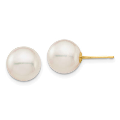 14K White Round Saltwater Akoya Cultured Pearl Stud Post Earrings