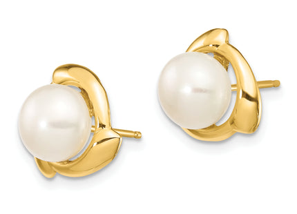 14K 7- White Button Freshwater Cultured Pearl Post Earrings