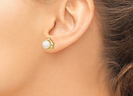 14K 7- White Button Freshwater Cultured Pearl Post Earrings